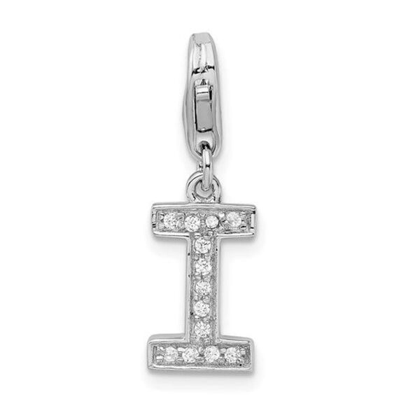 Amore La Vita Sterling Silver Rhodium-plated Polished CZ Letter I Initial Charm - Picture 1 of 3